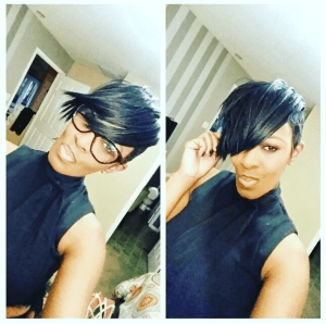 Dual side by side photo of Tanika Michel with and without glasses